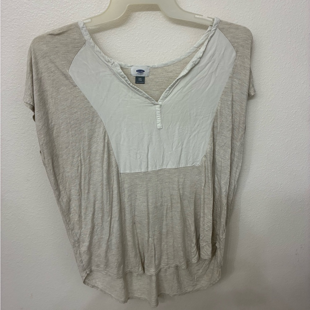 Old Navy Beige and White Short Sleeve Top
